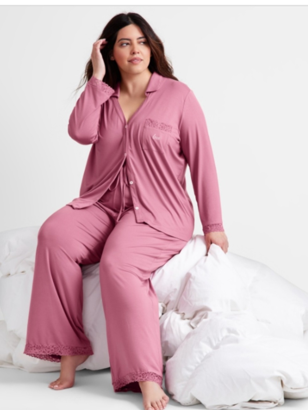 State of Day Women's Collared Knit Pajama Set, Top & Bottom, M, Berry Breeze NWT